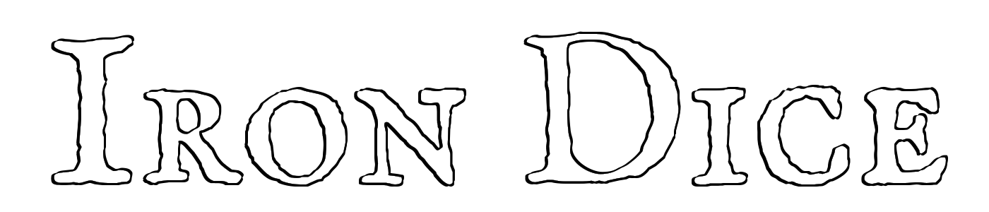 Iron Dice white wordmark on a transparent background